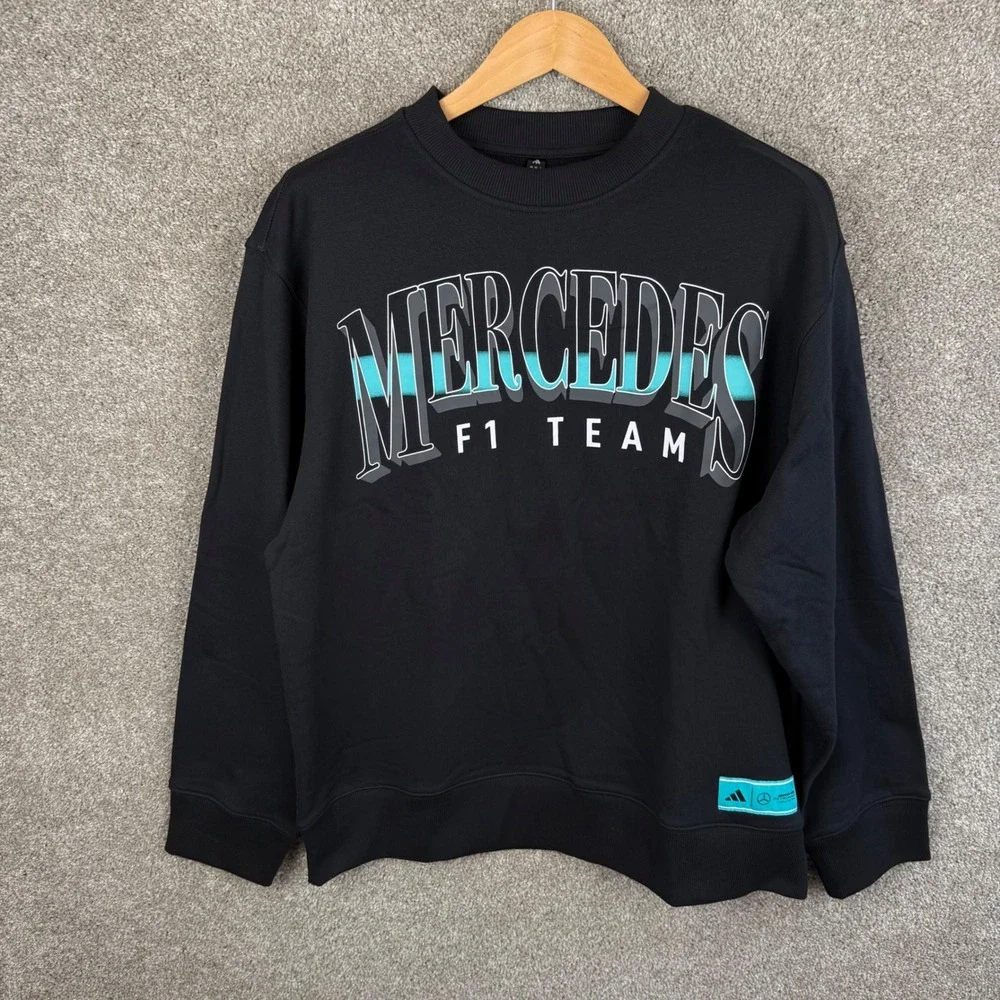 Adidas‎ Mercedes AMG Petronas F1 Team Black Crewneck Sweatshirt Men's Large NEW